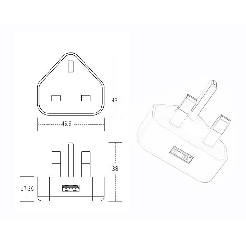 5V 1A USB Charger without Logo for iPhone White UK Plug