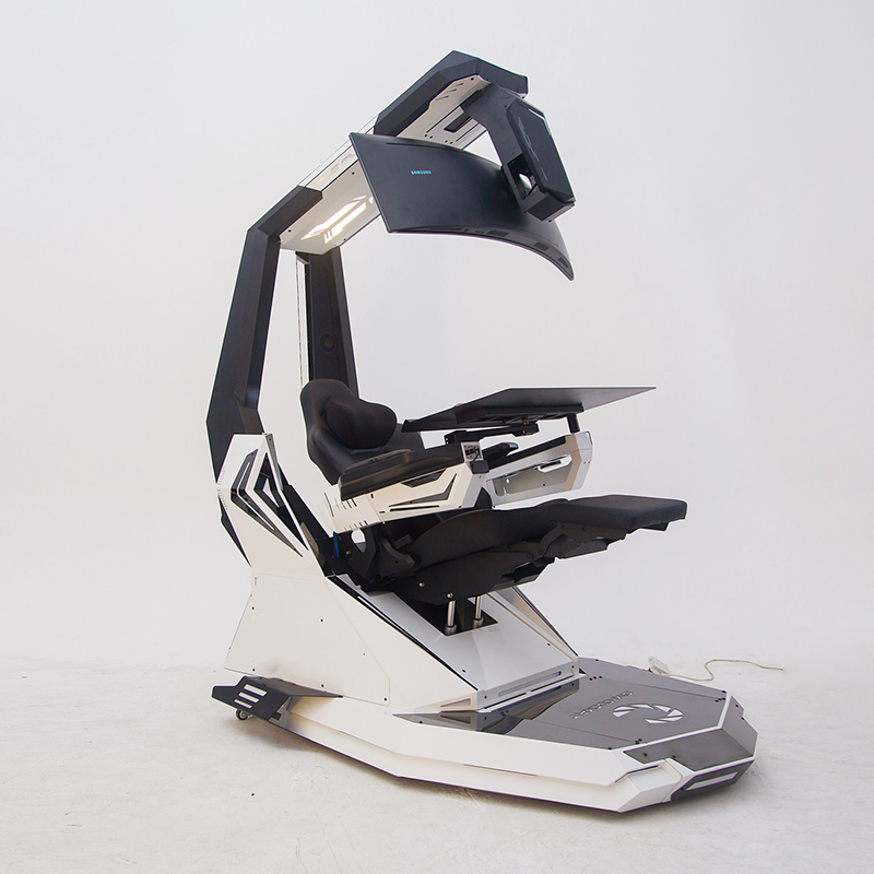 J20 Plus T-Rex SIT-STAND-LIE FLAT chair cockpit computer workstation genuine leather seat  with massage  Dual Arm Sit-Stand Design, Prebuilt speakers,3 mounts and distance adjustable