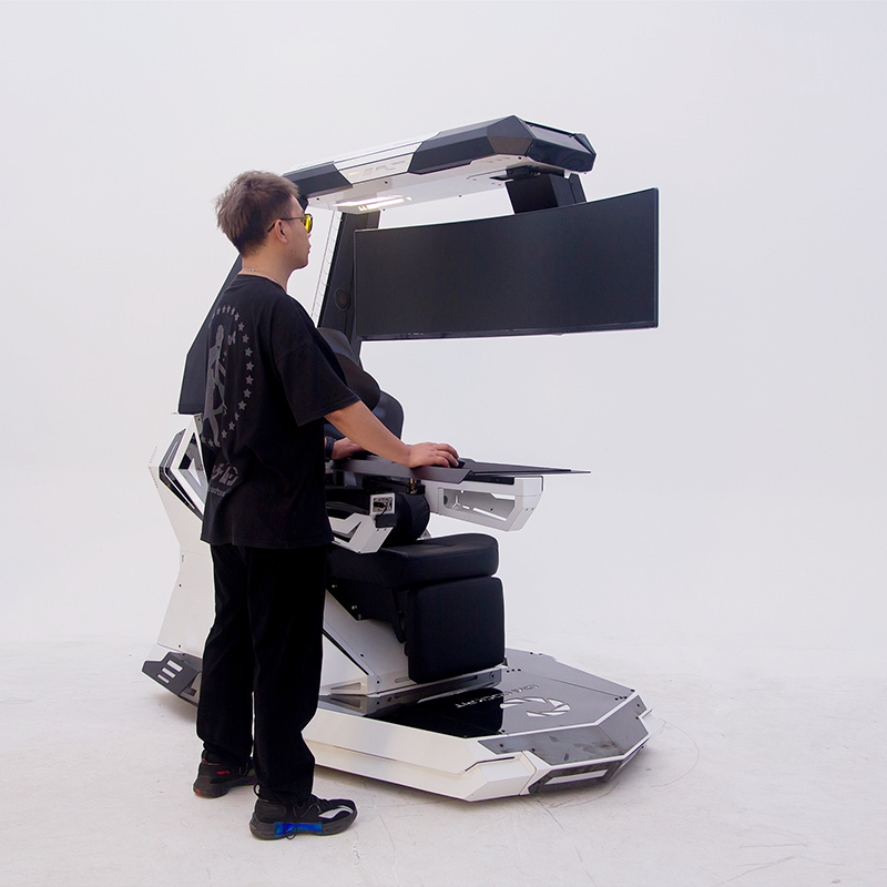 J20 Plus T Rex SIT STAND RECLINE chair workstation leather gaming seat with massage Dual Arms Prebuilt speakers support 3 monitors and distance