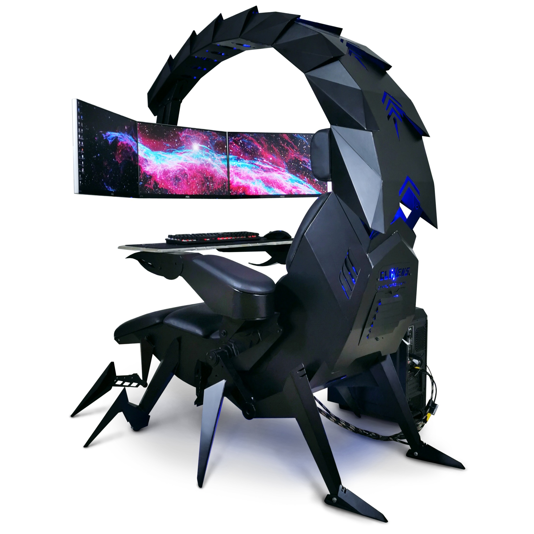 CLUVENS SK Scorpion gaming chair cockpit computer workstation support upto 5 monitors electrical recline zero gravity to flat ergonomic design super cool design