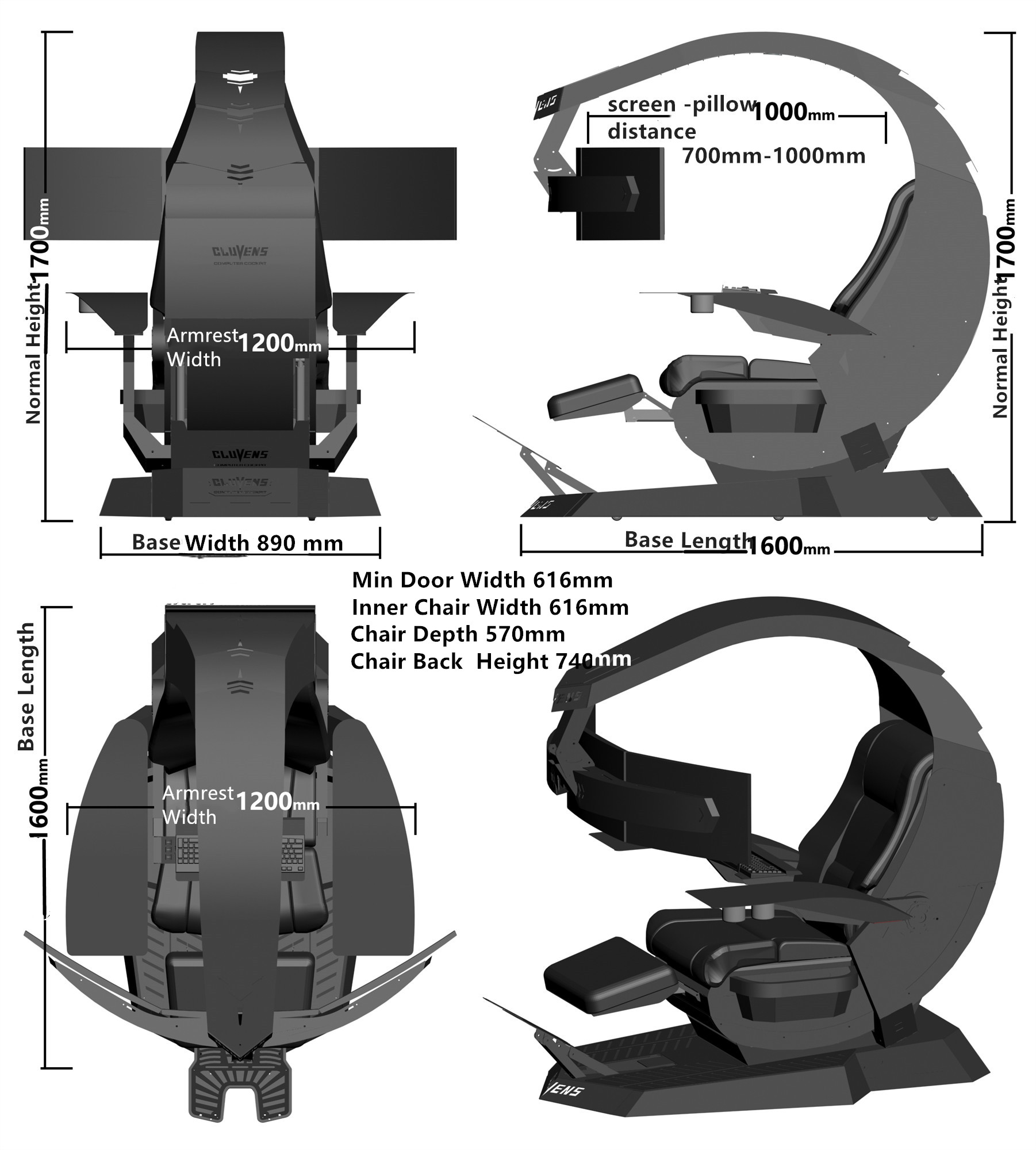 Cluvens Unicorn 2.0 - Most Comfortable Zero Gravity Genuine Leather Chair cockpit Gaming workstation support upto 5 screens