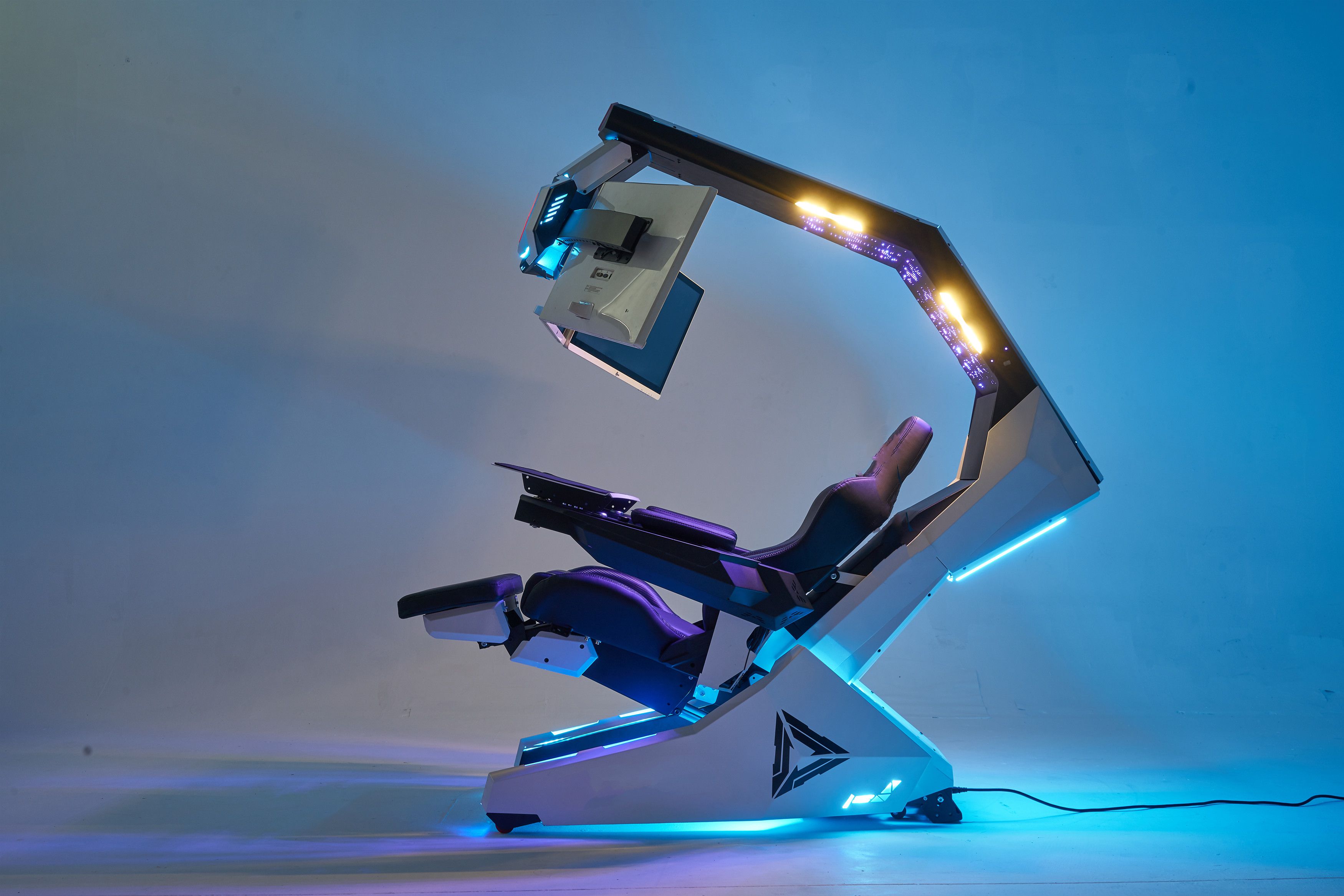 R1 Pro Computer Workstation Gaming Cockpit most luxury and functional home office Racing or Executive genuine leather massage chair with speakers and monitor distance adjustable