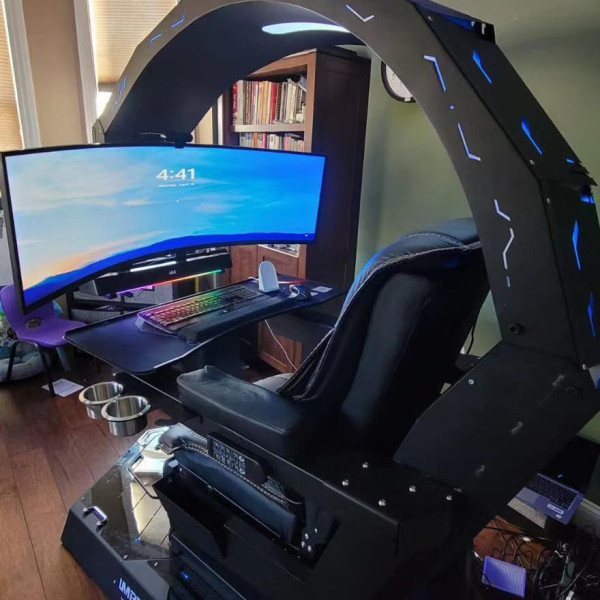 R1 Computer Workstation Gaming Cockpit  most classical design for 3*32" monitors since 2017 genuine leather massage chair