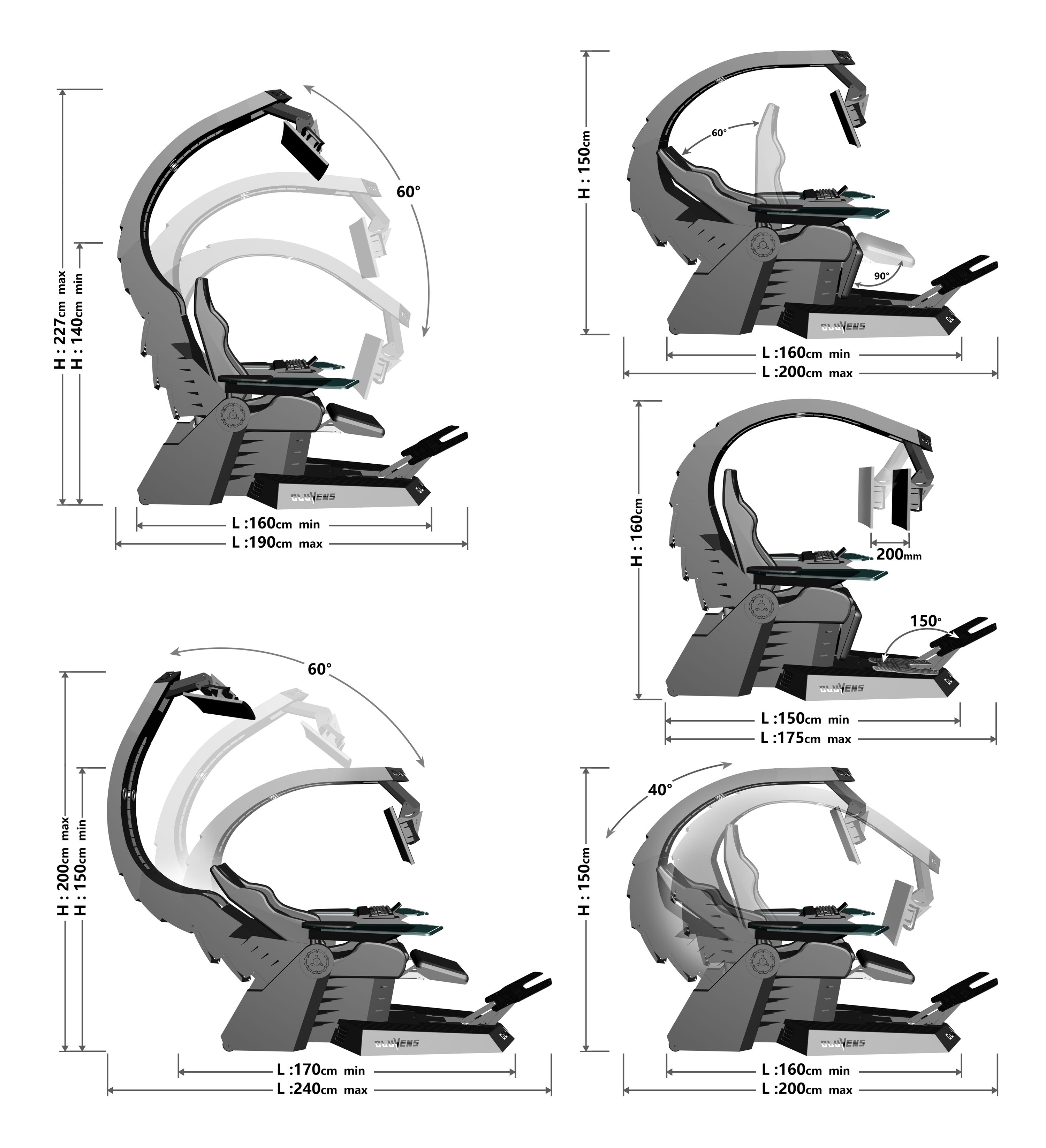 CLUVENS Unicorn Chair cockpit zero gravity gaming chair cockpit support upto 5 monitors with separate heat and massage cushion