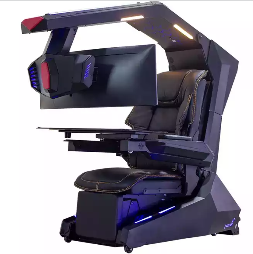 R1 Pro Computer Workstation Cockpit Starlight luxury and functional home office Racing or Executive genuine leather massage chair with speakers and monitor distance adjustable