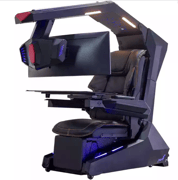 R1 Pro Computer Workstation Gaming Cockpit most luxury and functional home office Racing or Executive genuine leather massage chair with speakers and monitor distance adjustable