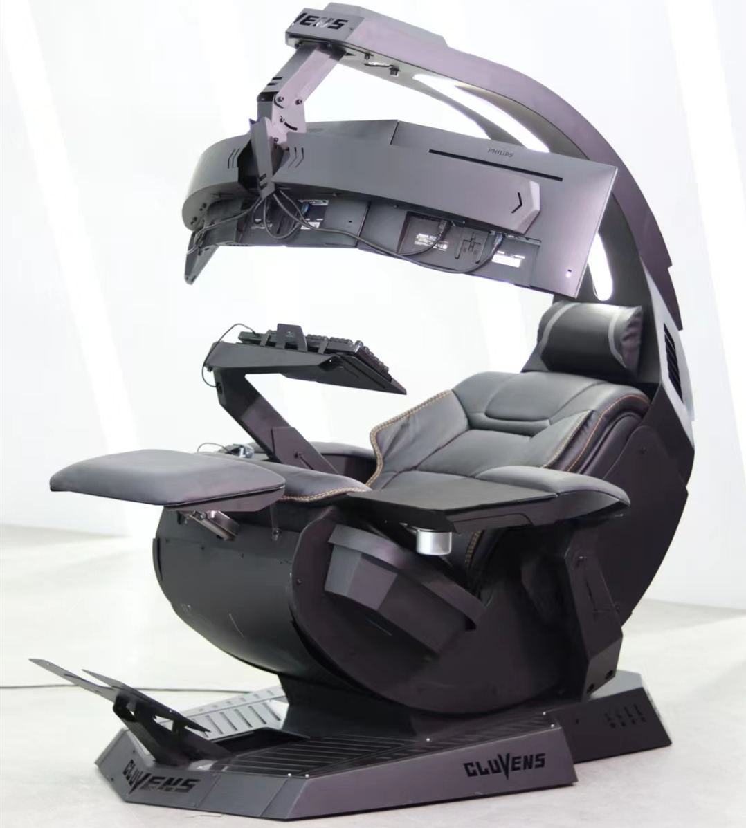 2022 Cluvens  Unicorn 2.0 - Most Comfortable Zero Gravity super big recliner angle Genuine Leather Boss Chair cockpit Gaming workstation support upto 5 screens