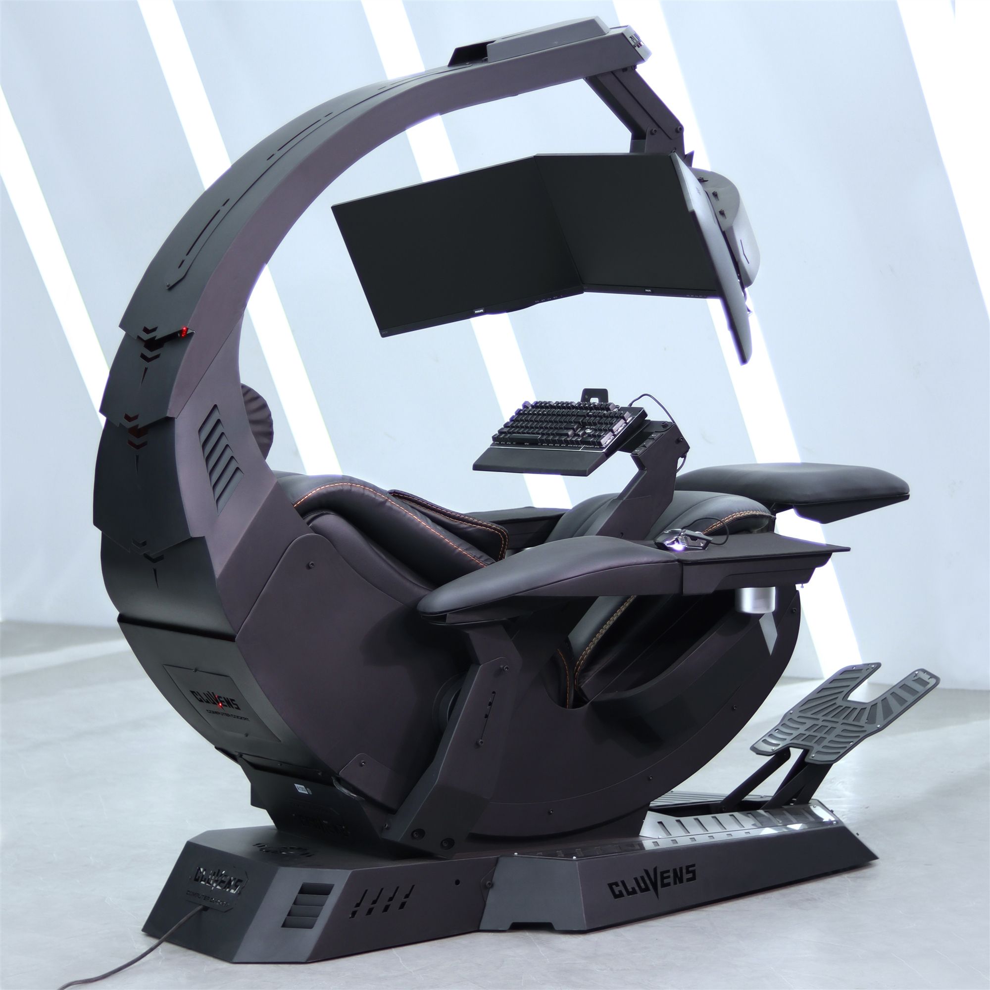 2023 Cluvens Unicorn 2.0 Manticore  - Most Comfortable Zero Gravity super big recliner angle Genuine Leather Boss Chair cockpit Gaming workstation support upto 5 screens