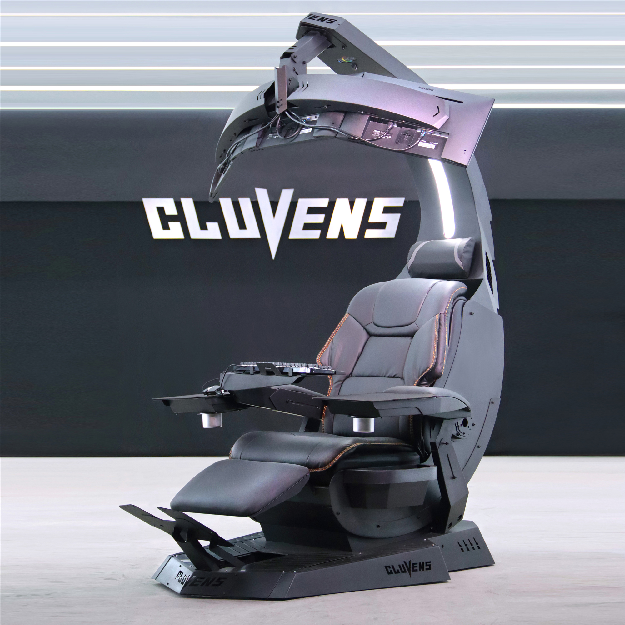 EASE COMFY Cluvens Manticore - Bigger & Wider Chair cockpit recliner workstation support Samsung Ark 55" genuine leather boss seat support up to 5 screens empower productivity