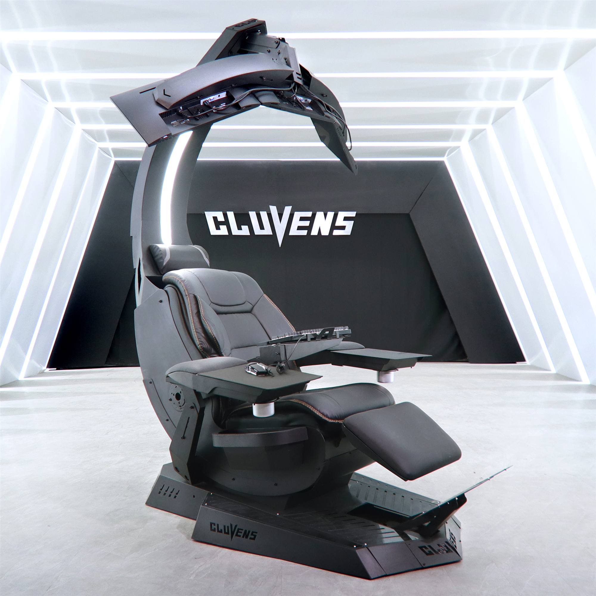 EASE COMFY Cluvens Manticore - Bigger & Wider Chair cockpit recliner workstation support Samsung Ark 55" genuine leather boss seat support up to 5 screens empower productivity