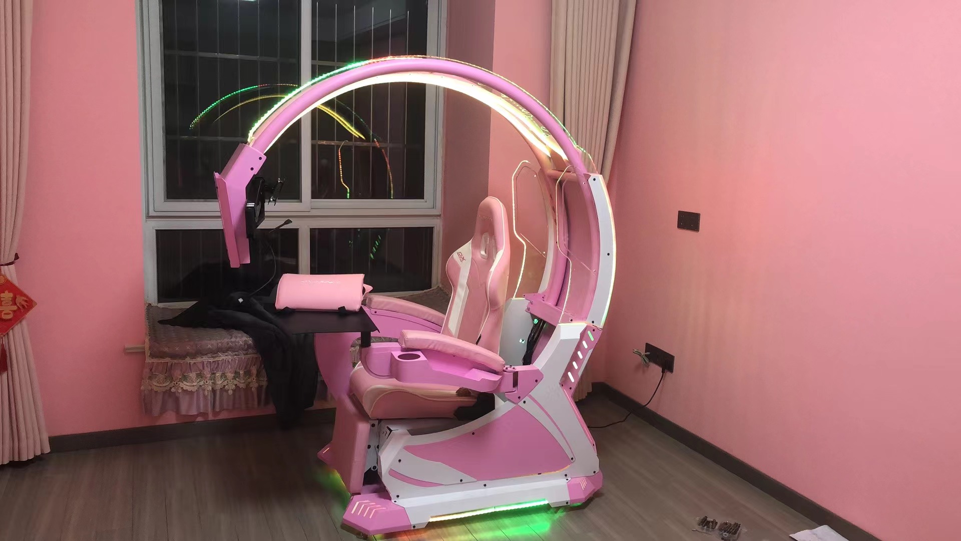Dream Pod computer gaming workstation gaming cockpit for One/Dual monitors easy adjustable monitor distance one click zero gravity with speakers