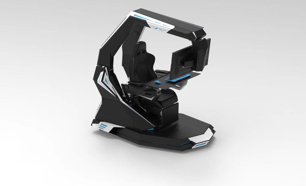 J20 Plus T-Rex SIT-STAND-LIE FLAT chair cockpit computer workstation genuine leather seat  with massage  Dual Arm Sit-Stand Design, Prebuilt speakers,3 mounts and distance adjustable