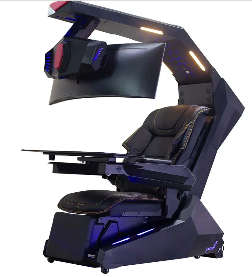 R1 Pro Computer Workstation Cockpit Starlight luxury and functional home office Racing or Executive genuine leather massage chair with speakers and monitor distance adjustable