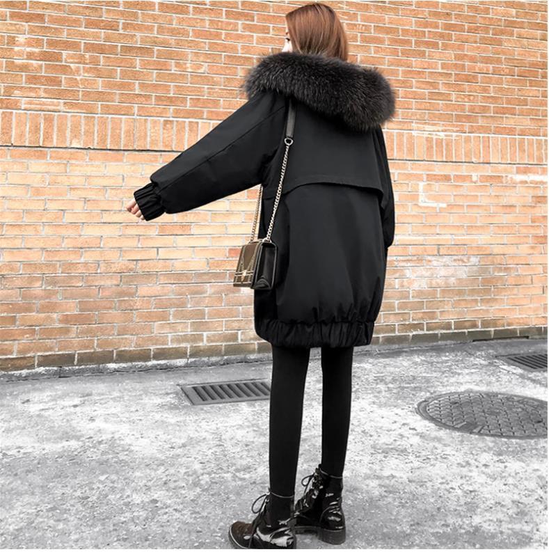 Tom Hagen Winter Coat and Jacket Women Fur Collar Long Coat Hooded Parka Black Warm Korean Fashion Duck Down Jacket