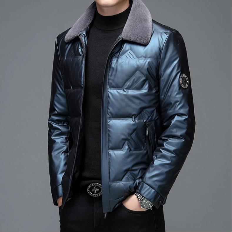 Top Grade Solid Color Men's Casual 90% White Duck Down Jackets Fur Collar Business Thick Warm Parkas Outwear Down Coats Clothing