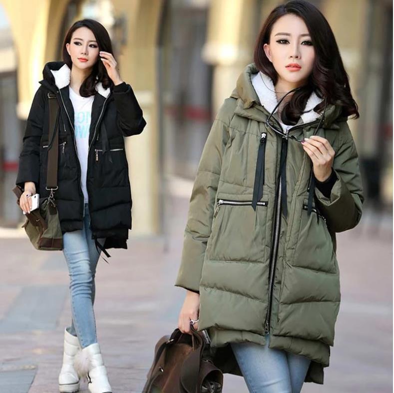 Women down coats 2022 new fashion zipper solid long winter down jacket female parkas pockets zipper coats woman jacket