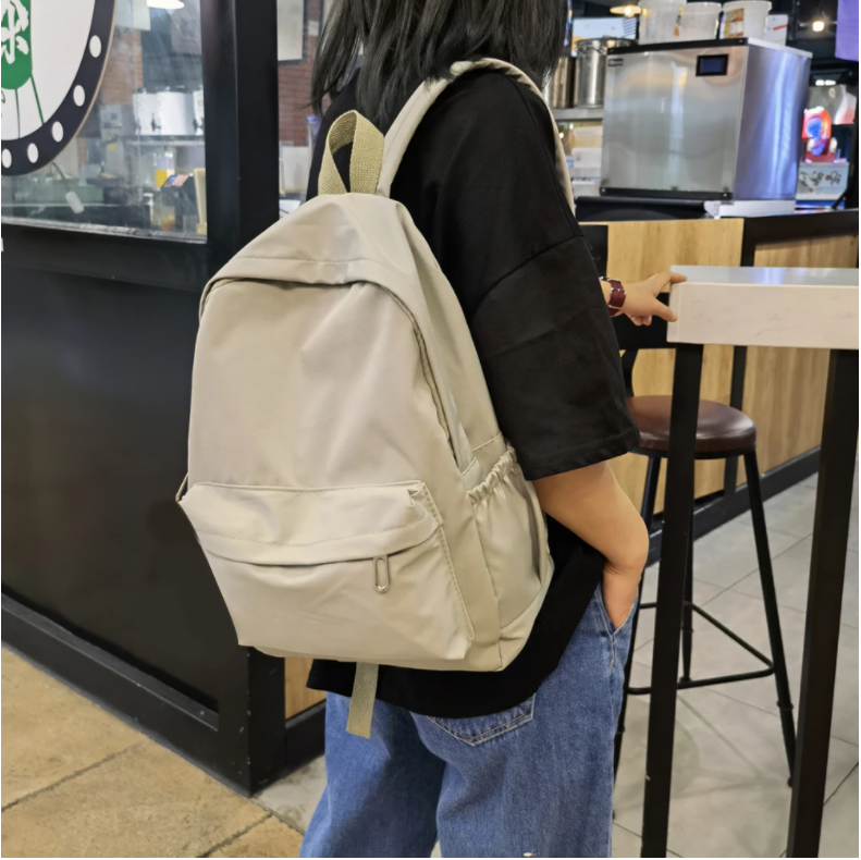 Teen School Bag for Girls Backpack Solid Color Women Bookbags Middle Student Schoolbag Large Black Cute Flowers Nylon Bagpack