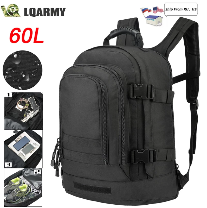 60L Men Army Military Tactical Backpack 3P Softback Outdoor Hiking Camping Rucksack Hunting Camping Travel Bag