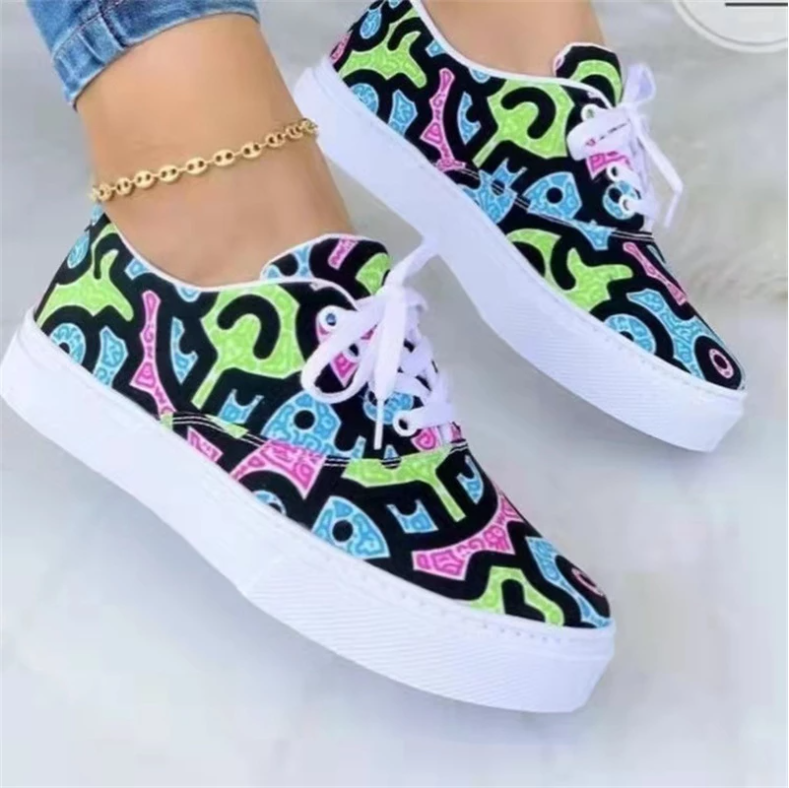 Zebra Print Women Shoes Spring Plaid Lace-Up Sneakers Print Fashion Canvas Sneakers Light Size 43 Walking Vulcanized Shoes