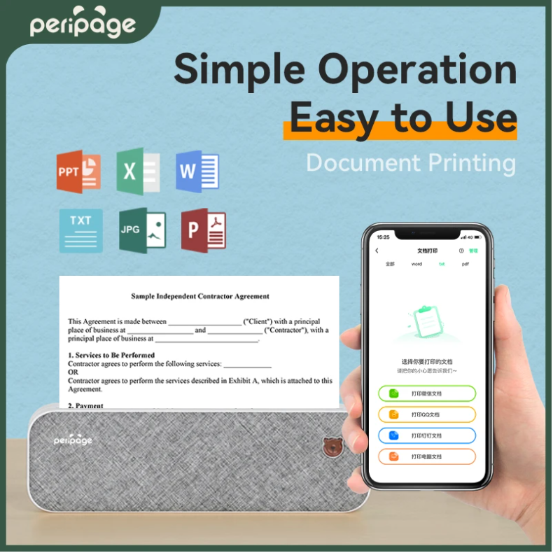 Peripage A40 Portable A4 Paper Printer Mini Inkless Thermal Printer with Wireless Bluetooth Connection for Phone Photo Document