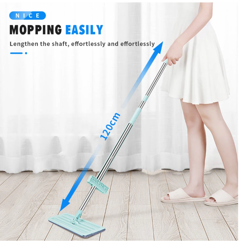 Microfiber Flat Mop Hand Free Squeeze Cleaning Floor Mop with 2 Washable Mop Pads Lazy Mop Household Cleaner Tools