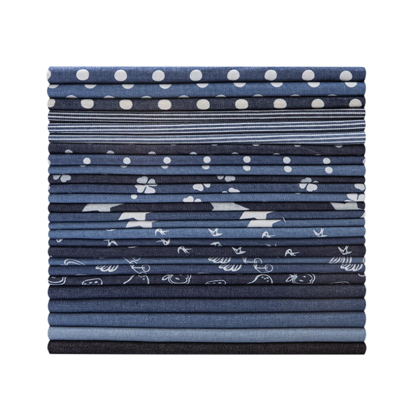Summer Thin Butterfly Stripes Stars Cotton Printed Denim Fabric for Quilting Clothes Skirt DIY Handmade per half Meter