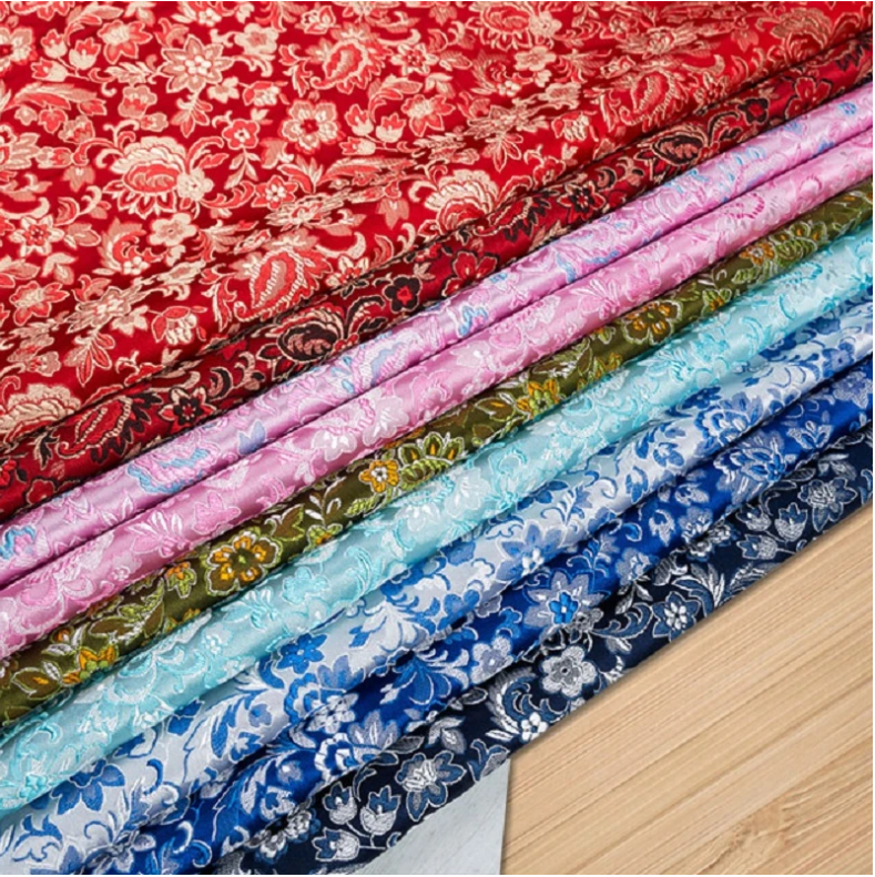 Chinese brocade jacquard fabric for sewing cheongsam kimono patchwork needlework satin costume materials various colors