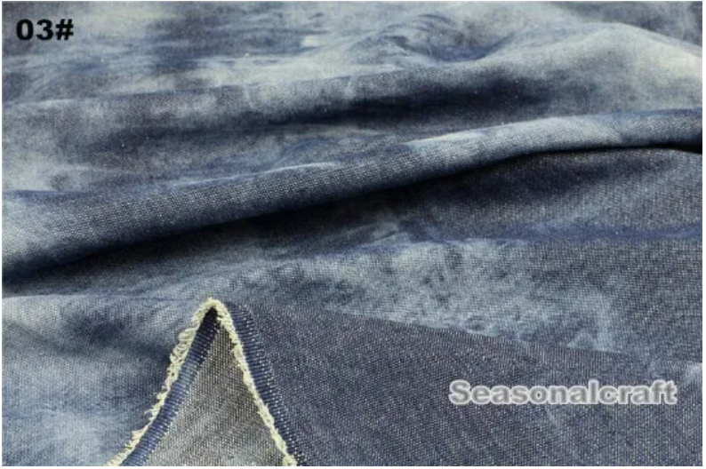 Summer Thick Denim Cotton Fabric, Washed Denim, tie-dye blue denim,diy,Sewing QT570