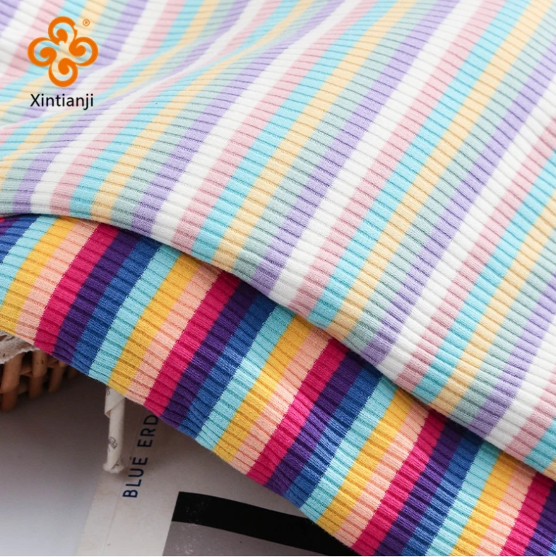 Rib Combed Rainbow Cuff Fabric By Half Yards Striped Stretch For Sewing Base Shirt Knitting Neckline 45x125CM/PCS