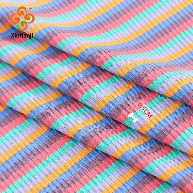 Rib Combed Rainbow Cuff Fabric By Half Yards Striped Stretch For Sewing Base Shirt Knitting Neckline 45x125CM/PCS