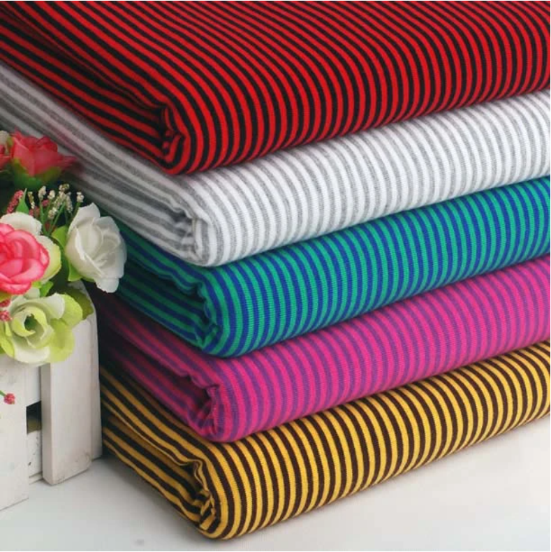 2mm colorful stripe 100% cotton knitting elastic fabric DIY sewing T-shirt leggings Clothing fabric width 50* 165cm telas
