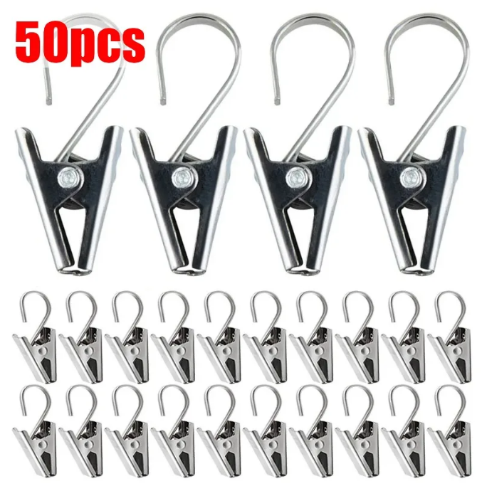 50Pcs Household Hook Clips Mini Metal Curtain Clips Multifunctional Iron Clips Sturdy and Durable Window Curtain Accessories