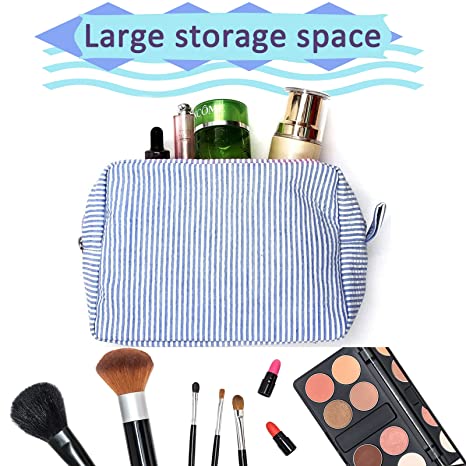 CN Warehosue Seersucker Cosmetic Bags Travel Toiletry Makeup Bag