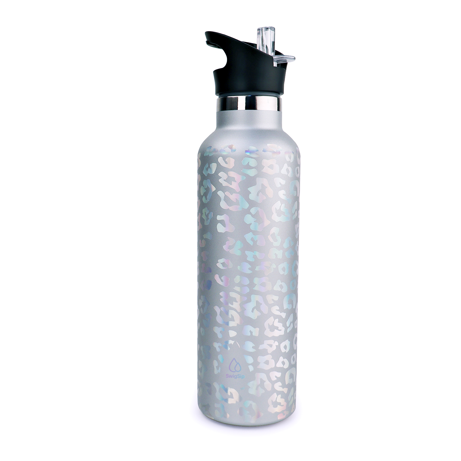 Swig Sip 25oz Rainbow Laser Silver Leopard Water Bottle