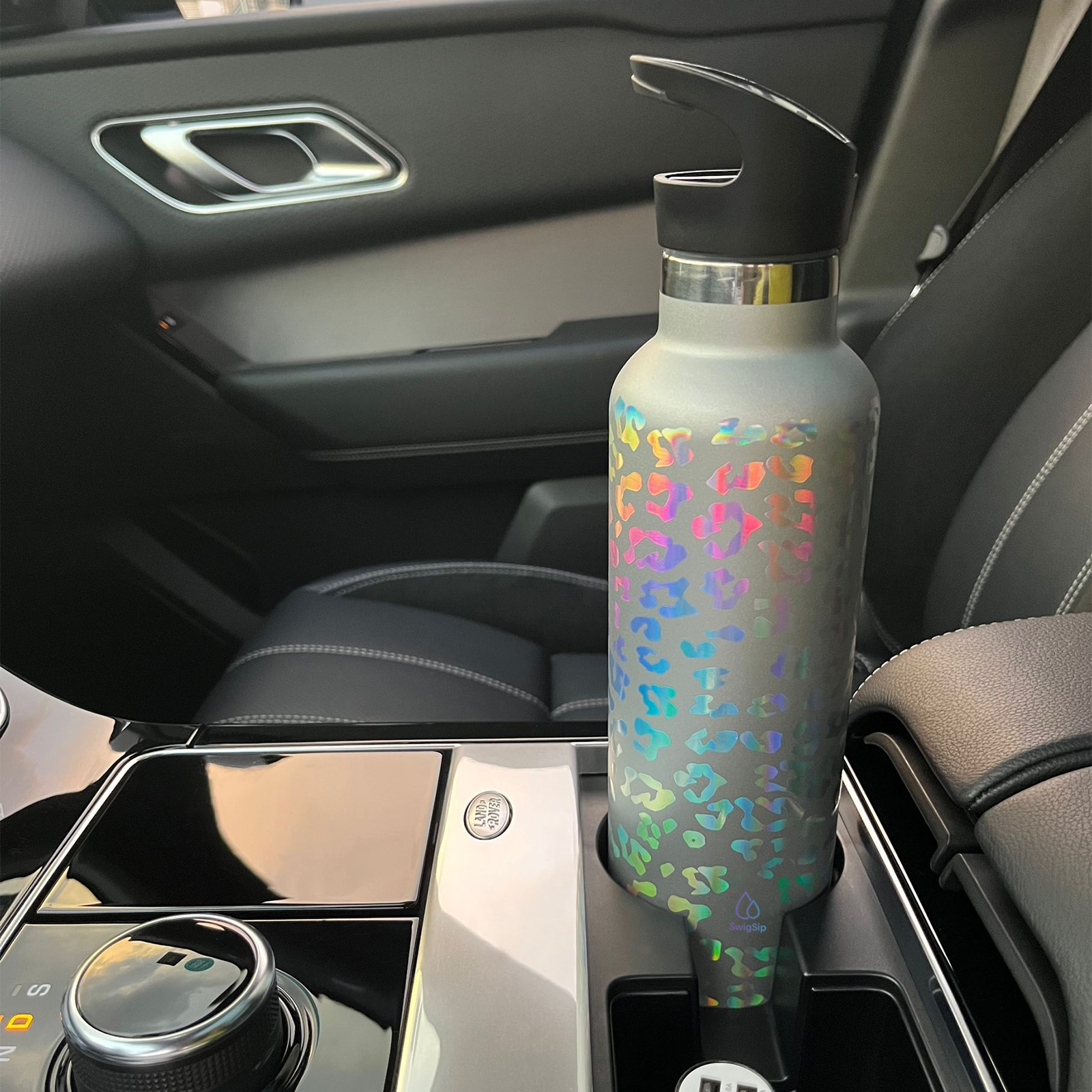 Swig Sip 25oz Rainbow Laser Silver Leopard Water Bottle
