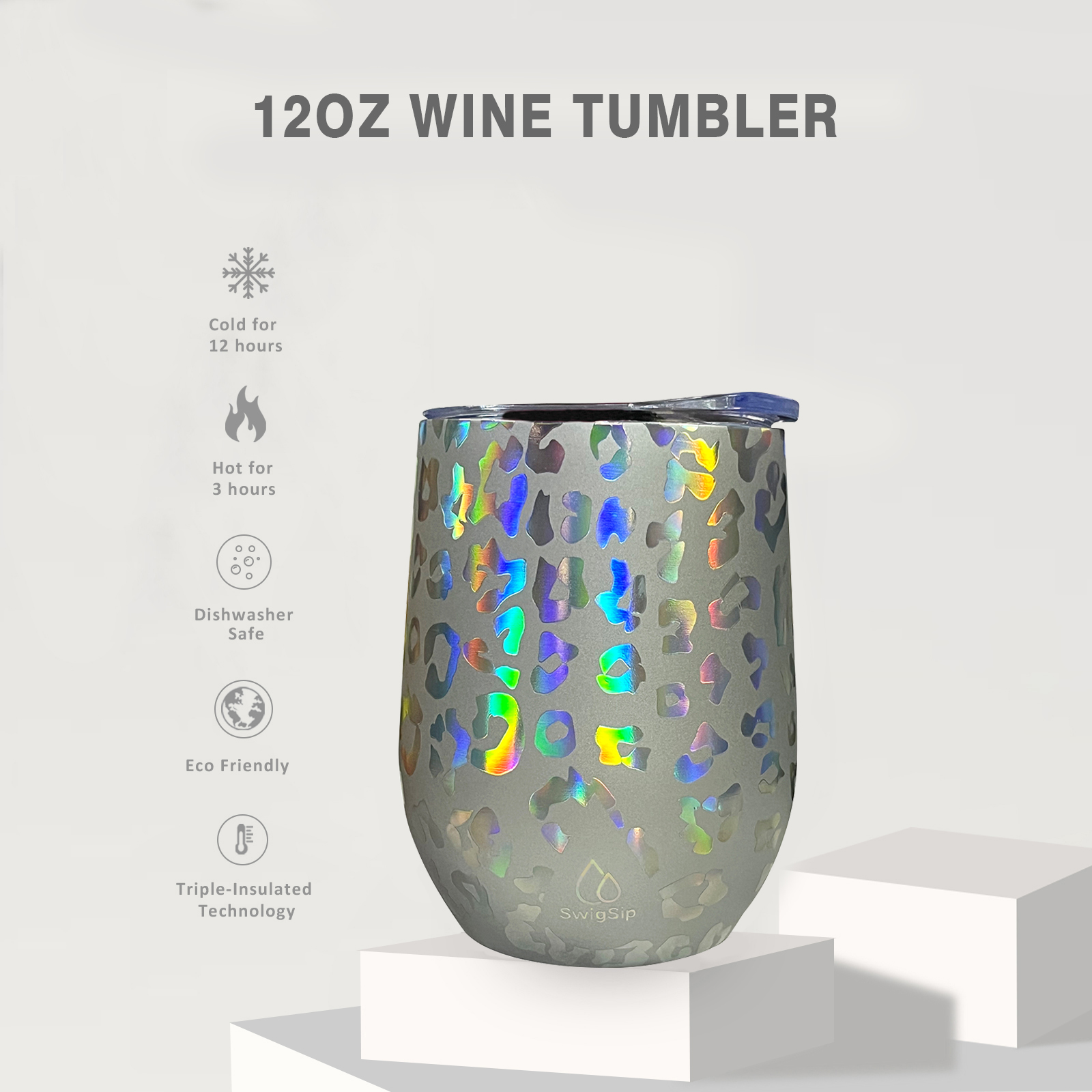 Swig Sip 12oz Laser Silver Sparkly Wine Cups
