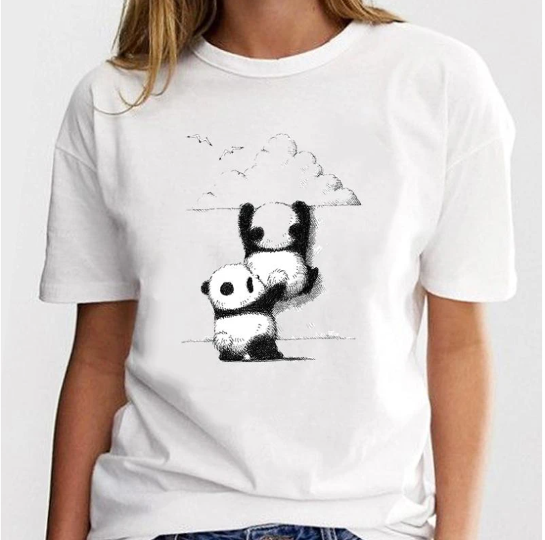 90s New Panda Lovely Cute T-shirt Women Ladies Clothing Cartoon Short Sleeve Clothes Print Tee Female Graphic T Shirt Top