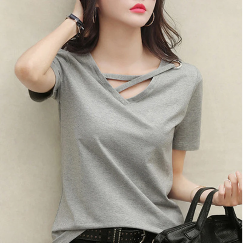 New summer short sleeve women white t-shirt women V-neck loose Korean black top casual compassionate trend t shirt women