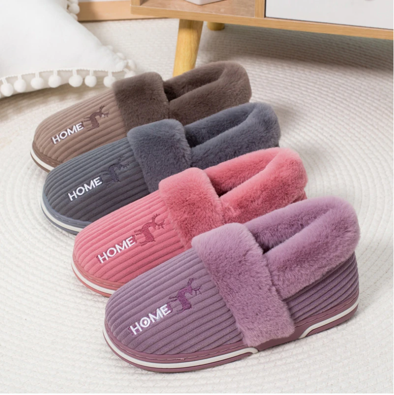 Winter Unisex Corduroy House Slippers Women Men Home Cotton Shoes Outdoor Indoor Warm Casual Flats Slides Slip-On Couple Slipper