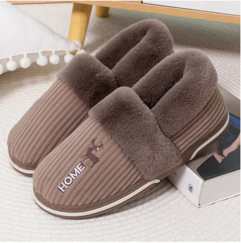 Winter Unisex Corduroy House Slippers Women Men Home Cotton Shoes Outdoor Indoor Warm Casual Flats Slides Slip-On Couple Slipper