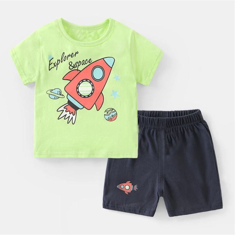 Cotton Infant Boys Clothes Summer Suit Baby Short Sleeve Shorts Sets Cute Cartoon Tshirt Toddler Kids Outfit 1 2 Years