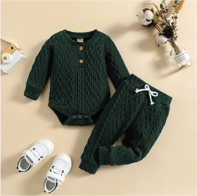 hibobi 2Pcs Baby Boy Outfits Set Casual Solid Long Sleeve Jumpsuit & Pants NewBorn Baby Clothes for 0-12 Month Babi Romper