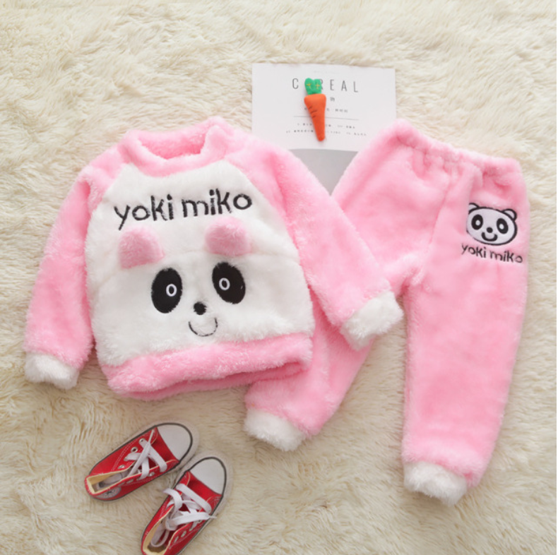 Baby Clothes 2pcs Autumn and Winter Warm Children's Pajamas Home Service Suits for  Girls Cartoon Coral Fleece Pajamas