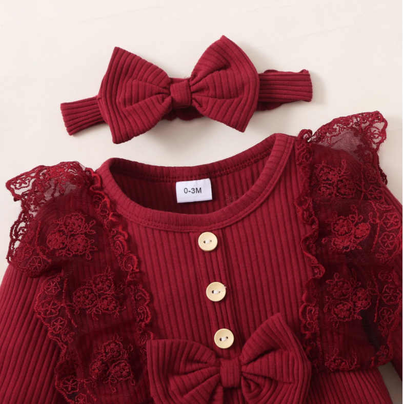 Long Sleeve Baby Spring Jumpsuit Newborn Baby 0-24 Months Romper Baby Girl Toddler Girl Clothes Solid Lace Baby Clothes