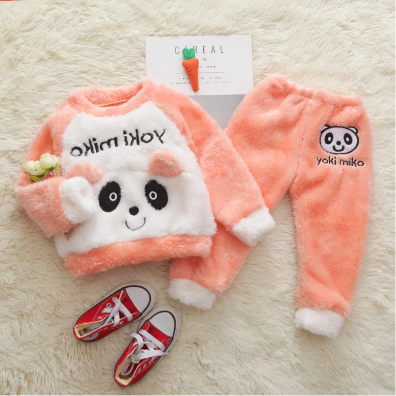 Baby Clothes 2pcs Autumn and Winter Warm Children's Pajamas Home Service Suits for  Girls Cartoon Coral Fleece Pajamas