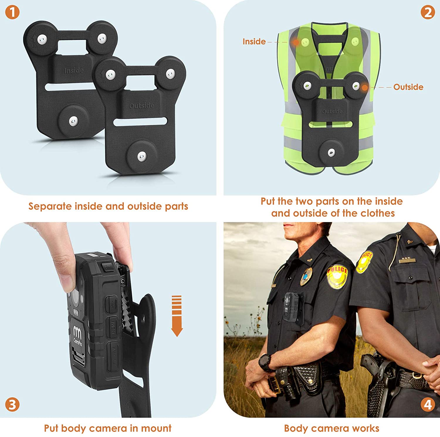 CammPro Body Camera Magnetic Mount, Universal Magnet Mount Holder Wearable Clip,Stick to Clothes for All Brand Body Camera