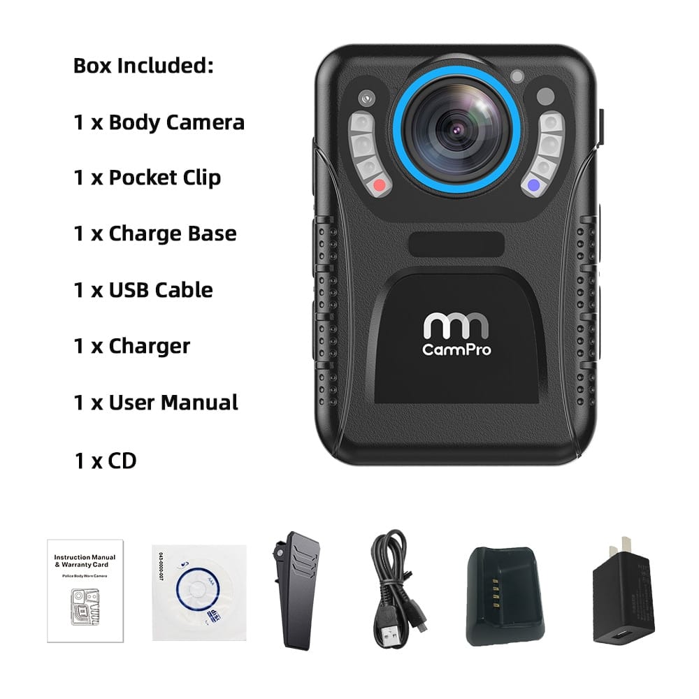 CammPro C3  Fully Featured 1440P Full High Definition Video Audio Body Worn Camera H.265 Security Camera