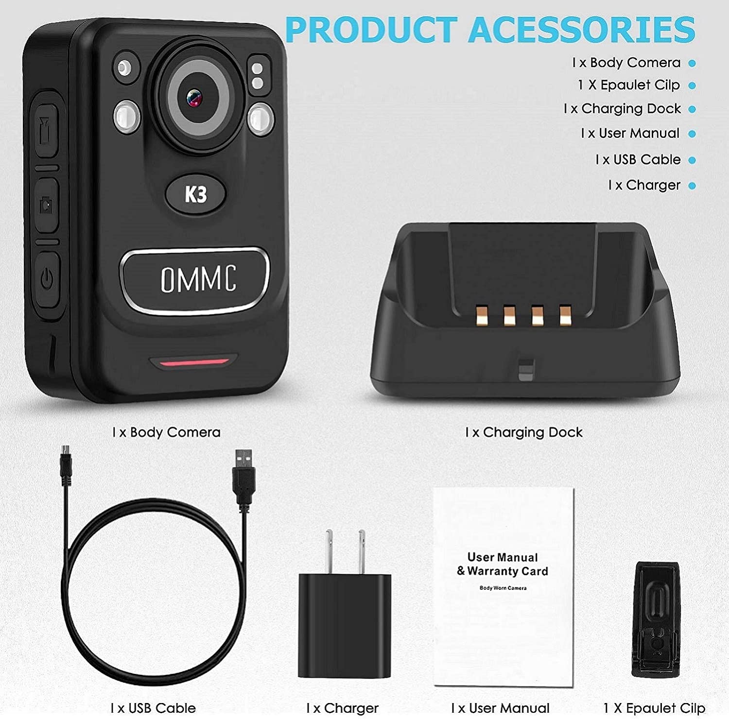 CammPro K3  Fully Featured 1440P Full High Definition Video Audio Body Worn Camera H.265 Security Camera