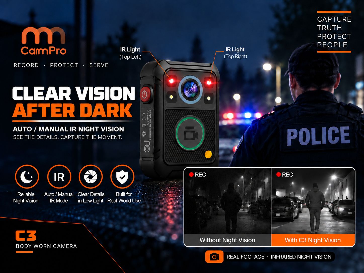 CammPro C3 4K UHD Police Body Camera