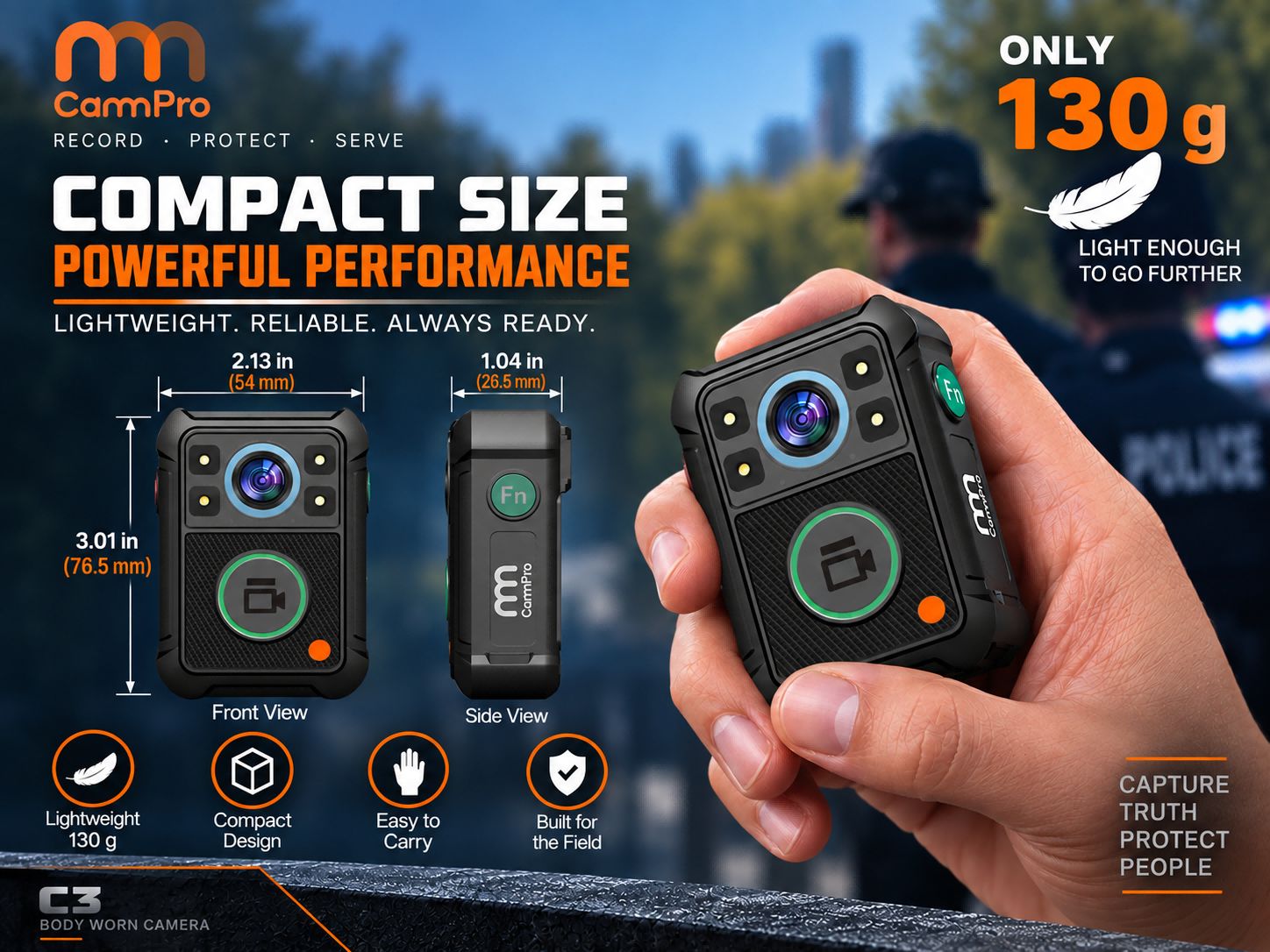 CammPro C3 4K UHD Police Body Camera